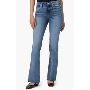 Paige High Rise Laurel Canyon Raw Hem Flare Distressed Olivin 26